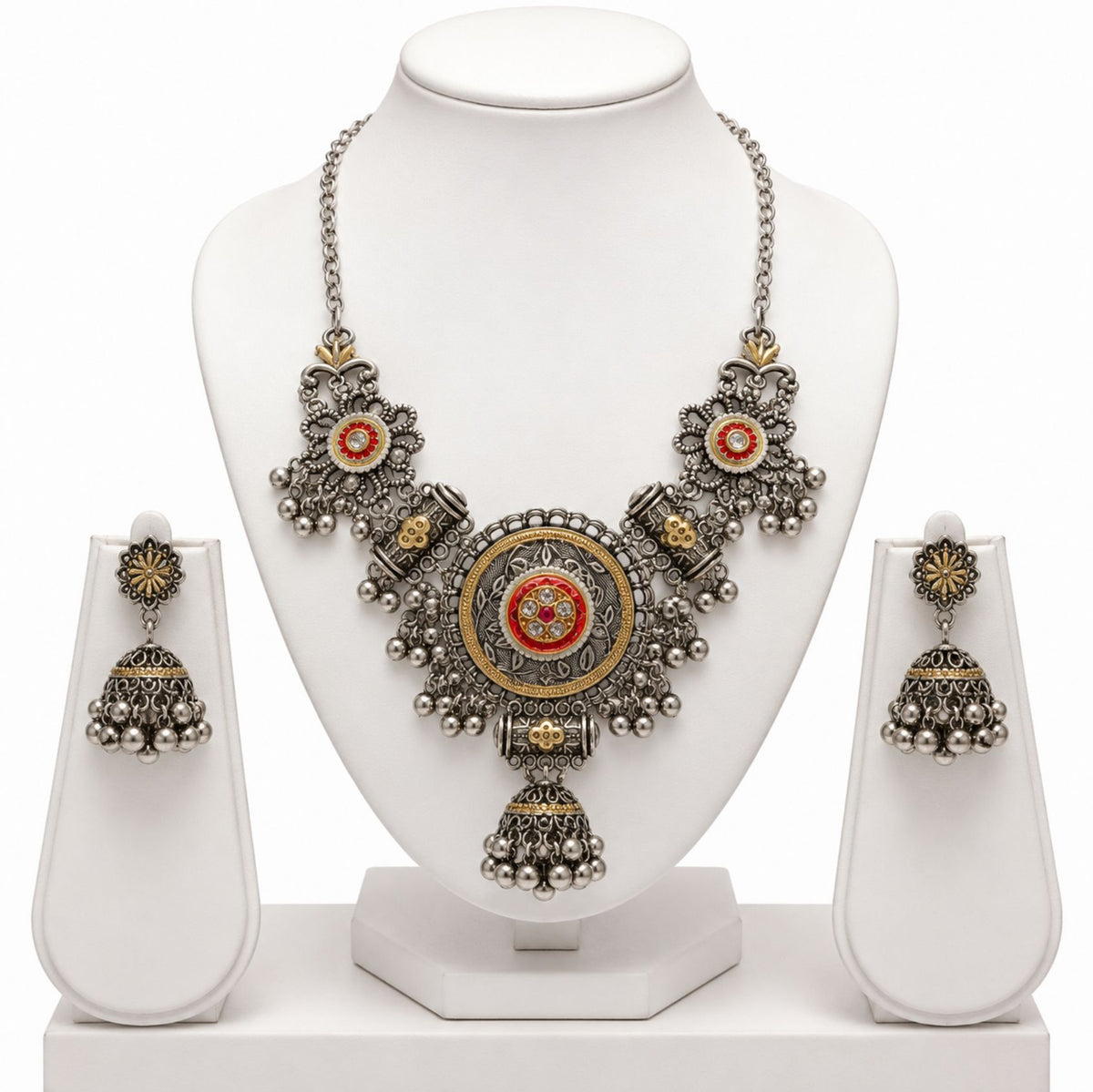 Navratri Multicolour Tribal Oxidised Choker Set - view 2