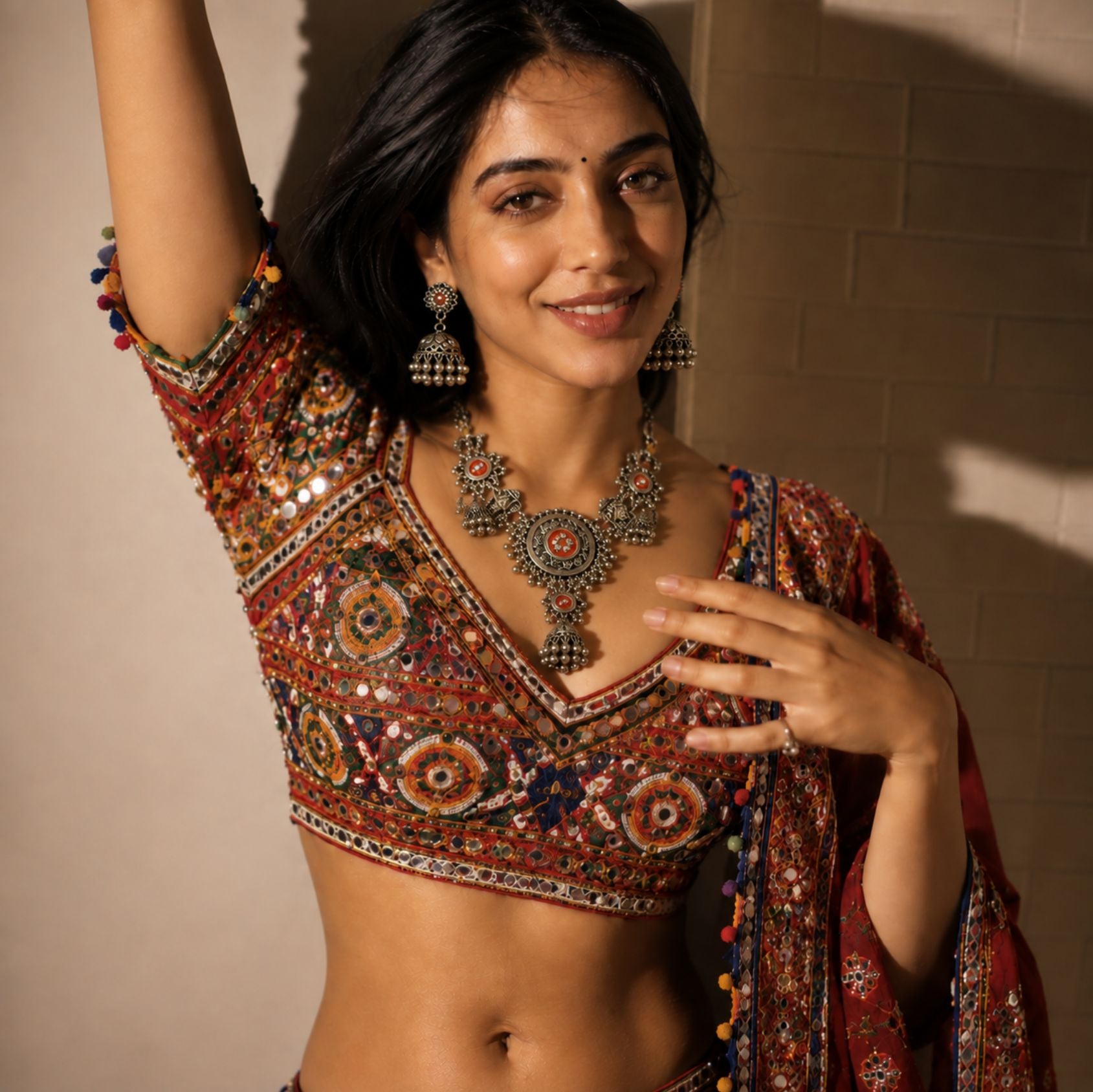 Navratri Multicolour Tribal Oxidised Choker Set - view 5