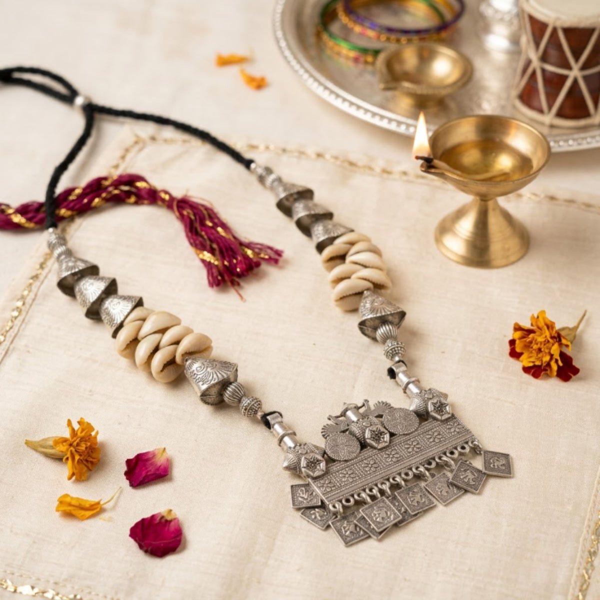 Navratri Geometric Bead Oxidised Necklace Set - view 2