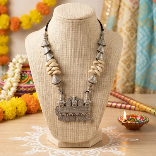 Navratri Geometric Bead Oxidised Necklace Set - view 3
