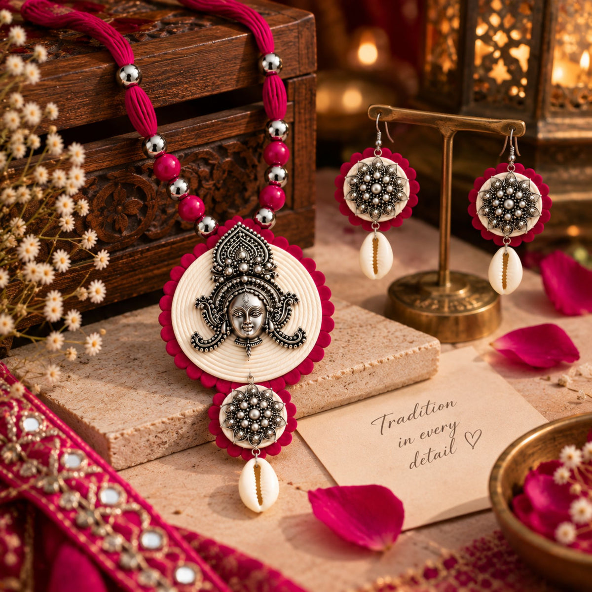 Navratri Round Pendant Oxidised Necklace Set - view 4