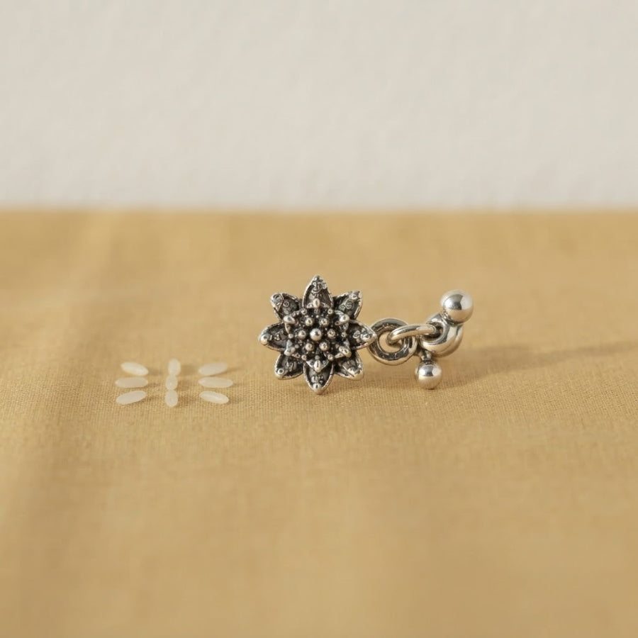 Phooldi Oxidised Floral Nose Pin