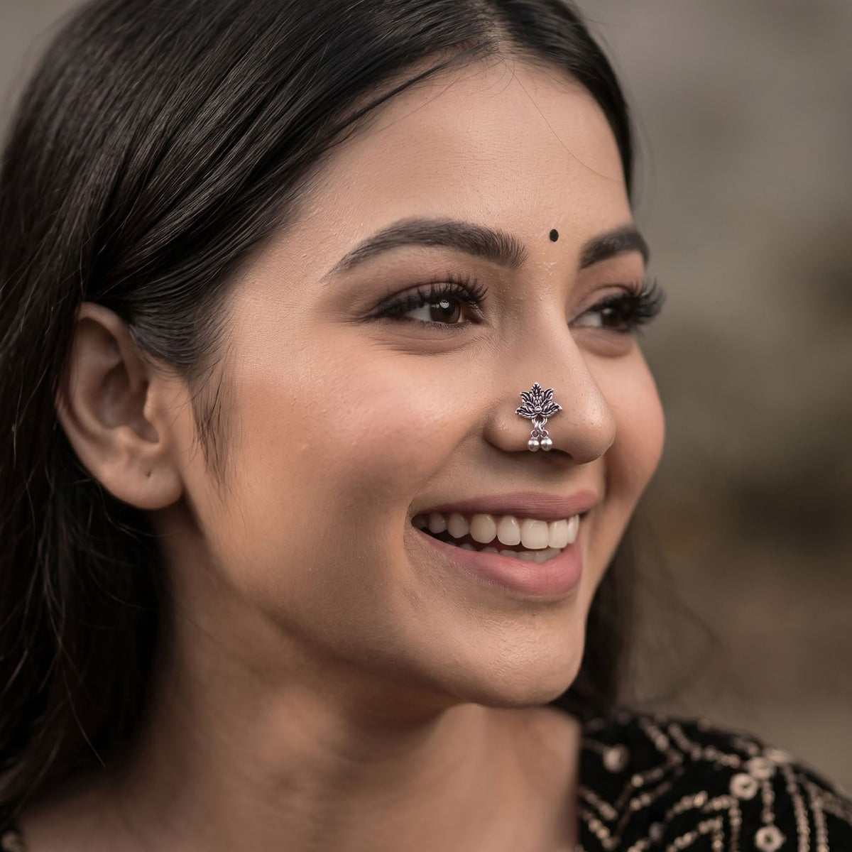 Phool Ghughri Oxidised Nose Pin - view 1