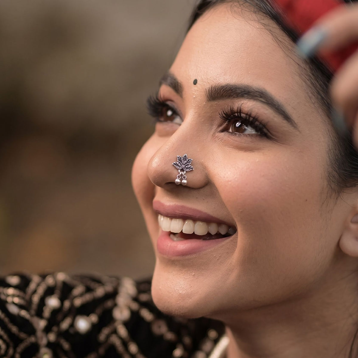 Phool Ghughri Oxidised Nose Pin - view 6