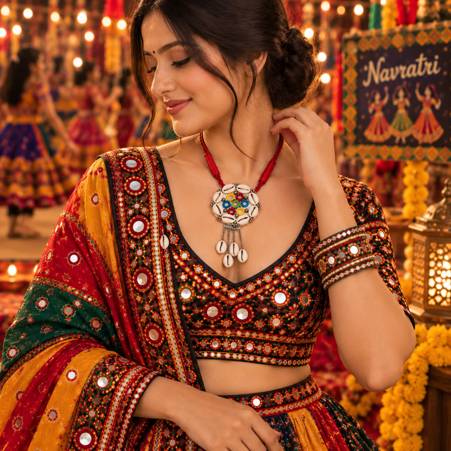 Phool Mandal Kodi Mirror Pendant Necklace - image 5
