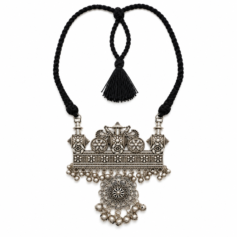 Rajwadi Jharokha Black Dori Oxidised Necklace - image 1