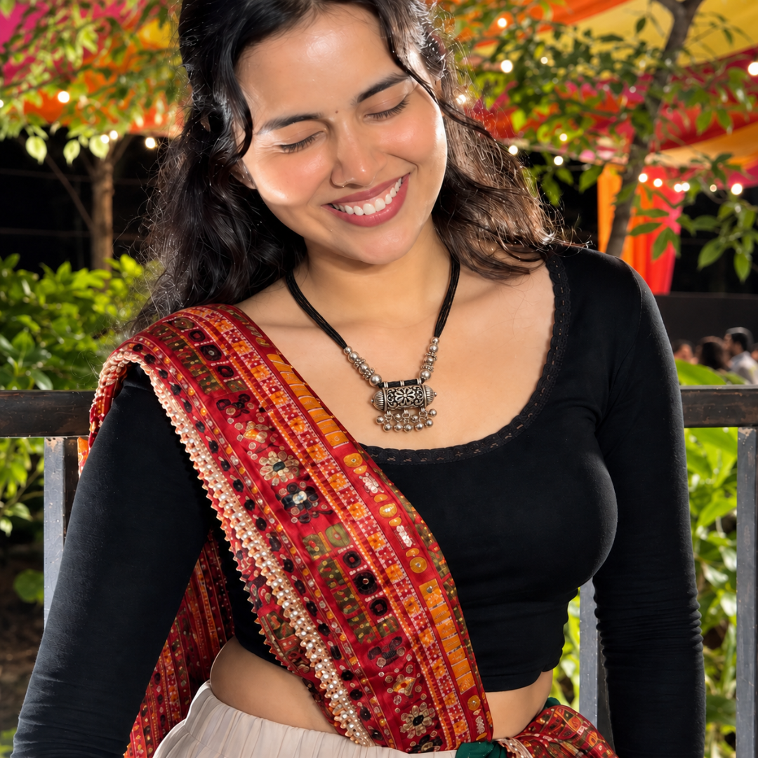 Phool Dholki Black Dori Oxidised Necklace - image 4