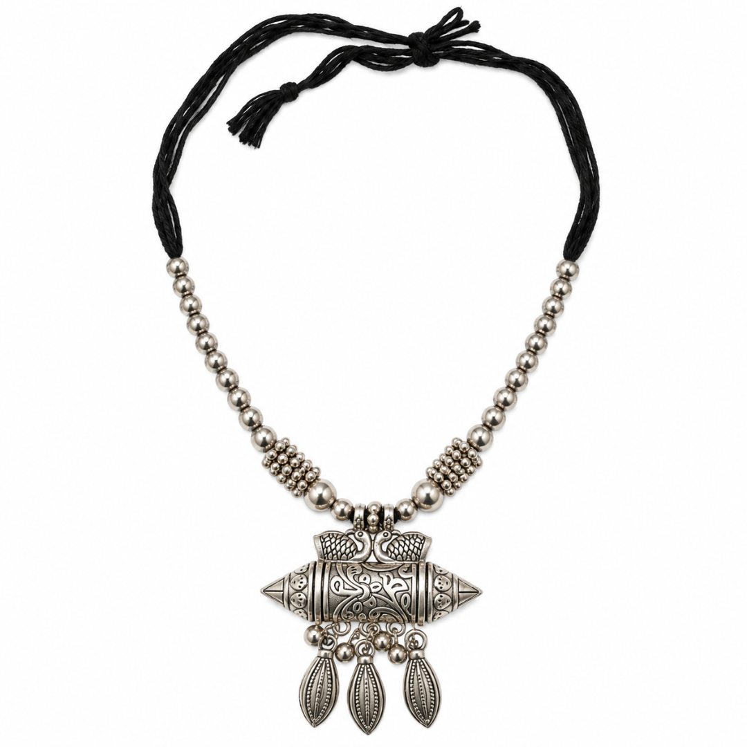 Mor Dholki Black Dori Oxidised Necklace - image 1