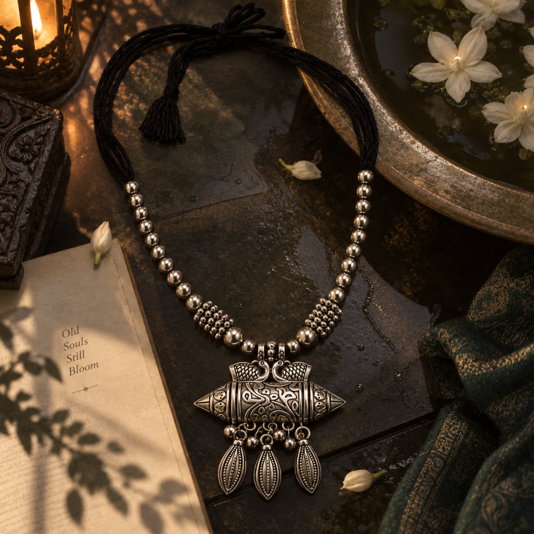 Mor Dholki Black Dori Oxidised Necklace - image 3