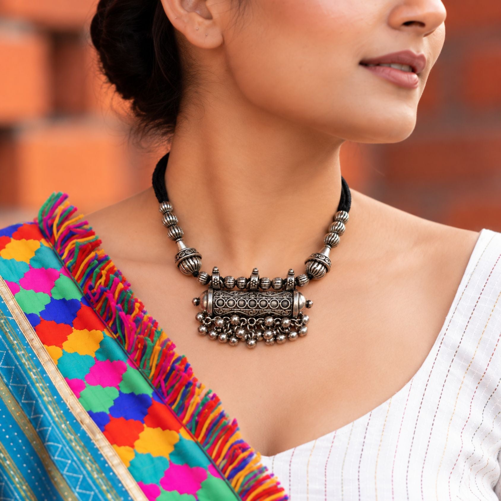 Phool Dholki Ghughri Black Dori Necklace - image 1
