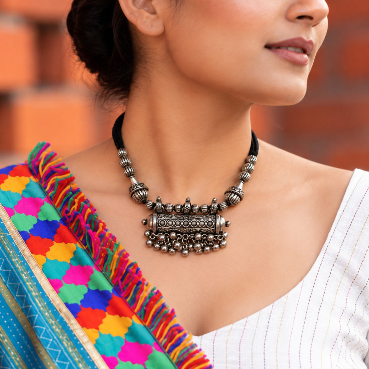 Phool Dholki Ghughri Black Dori Necklace - image 1