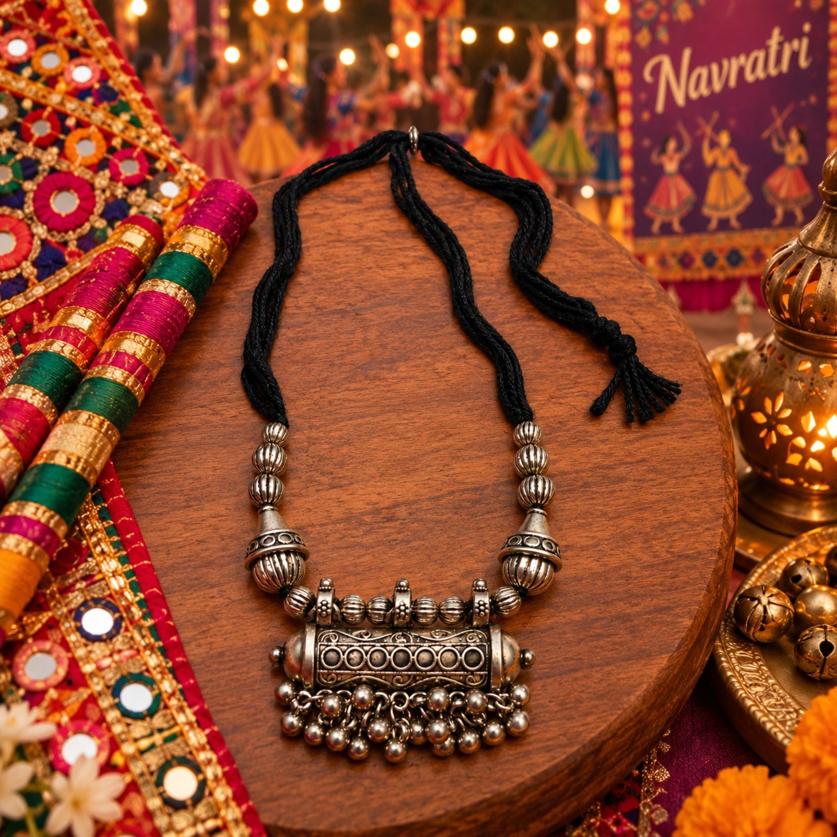 Phool Dholki Ghughri Black Dori Necklace - image 4