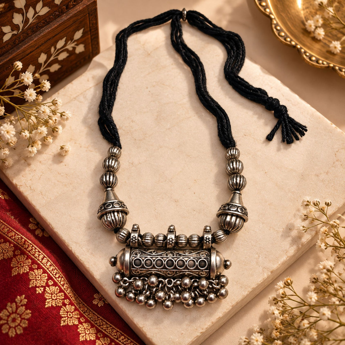 Phool Dholki Ghughri Black Dori Necklace - image 5