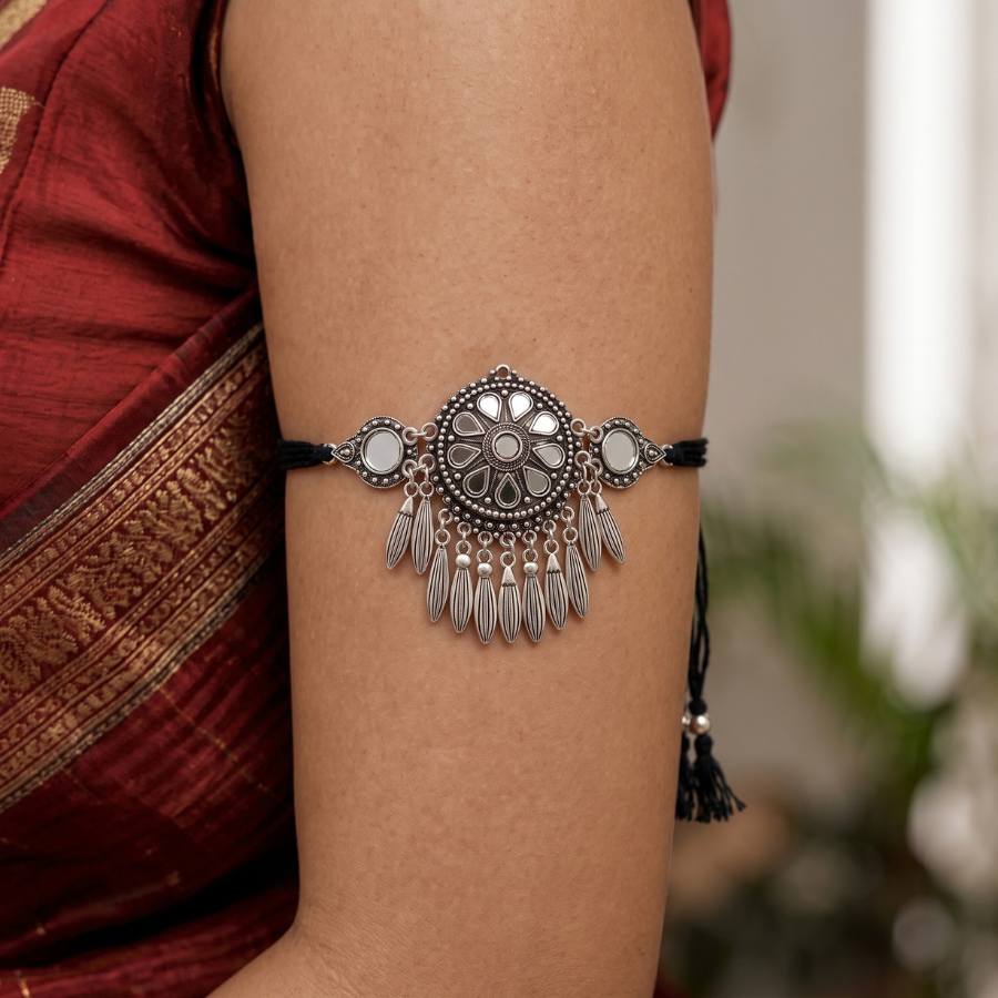 Phool Mandal Black Dori Oxidised Necklace - view 1