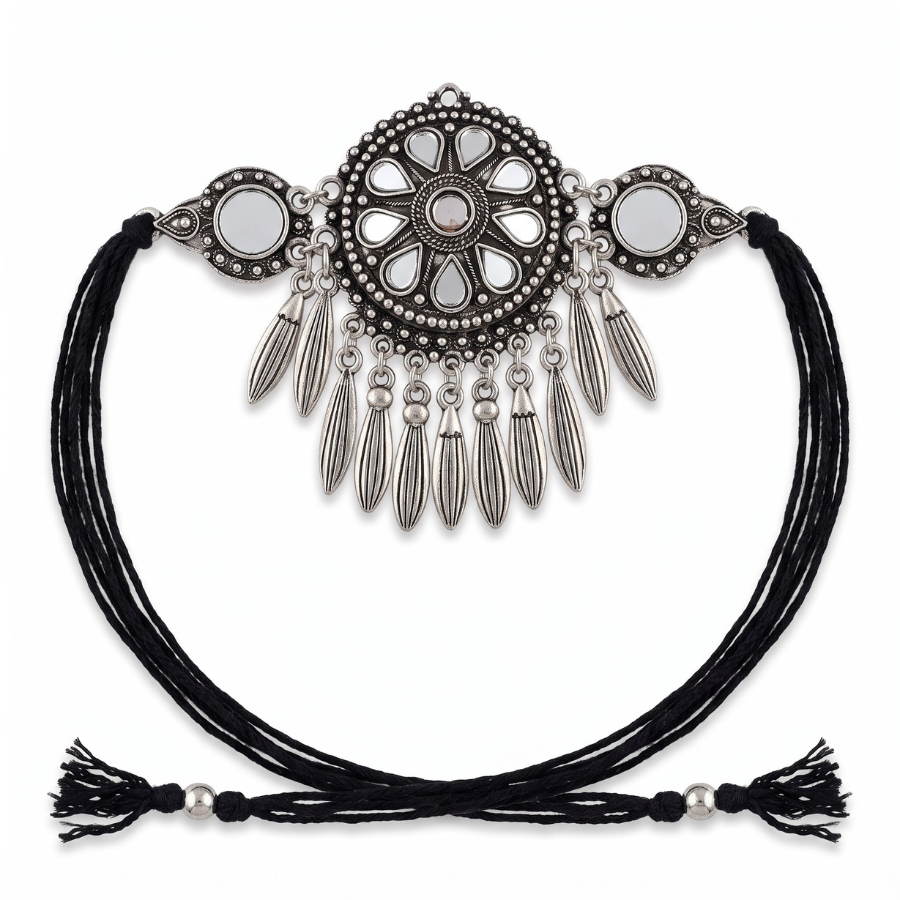 Phool Mandal Black Dori Oxidised Necklace - view 3