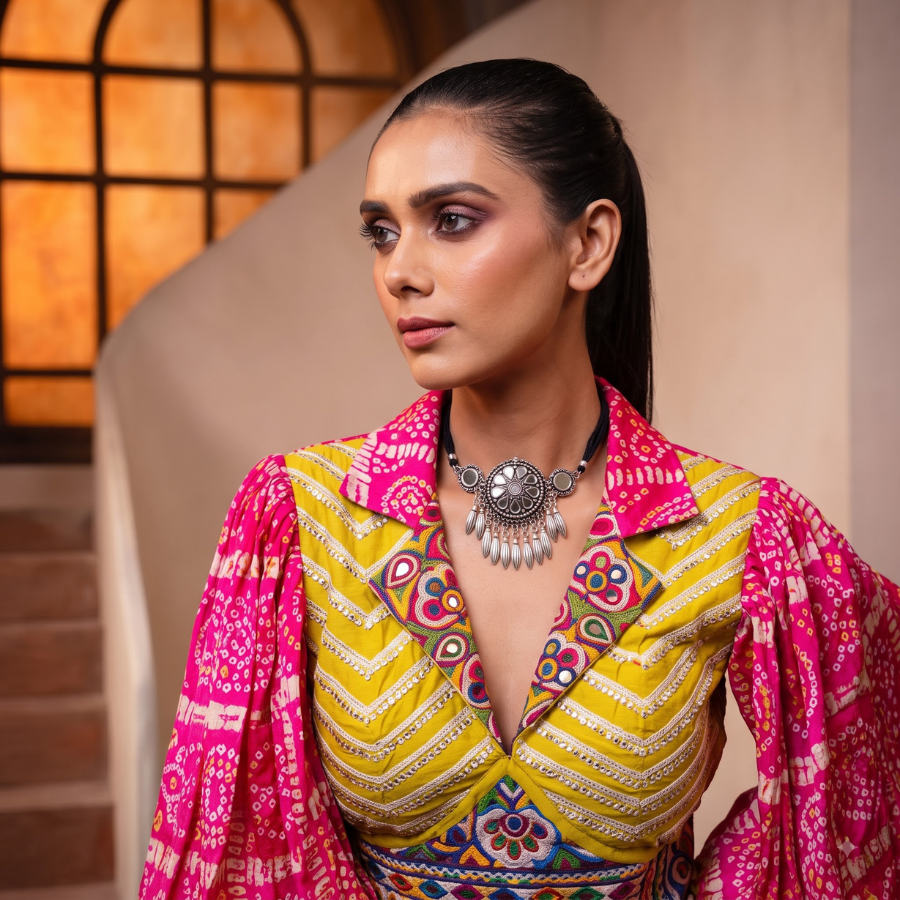 Phool Mandal Black Dori Oxidised Necklace - view 4