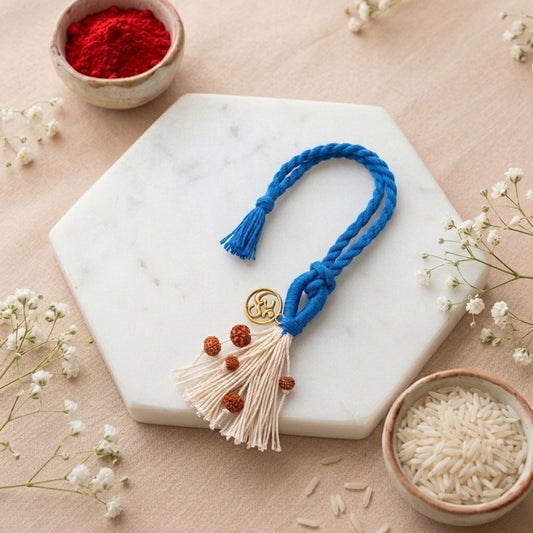 Blue Om Rudraksha Tassel Lumba Rakhi
