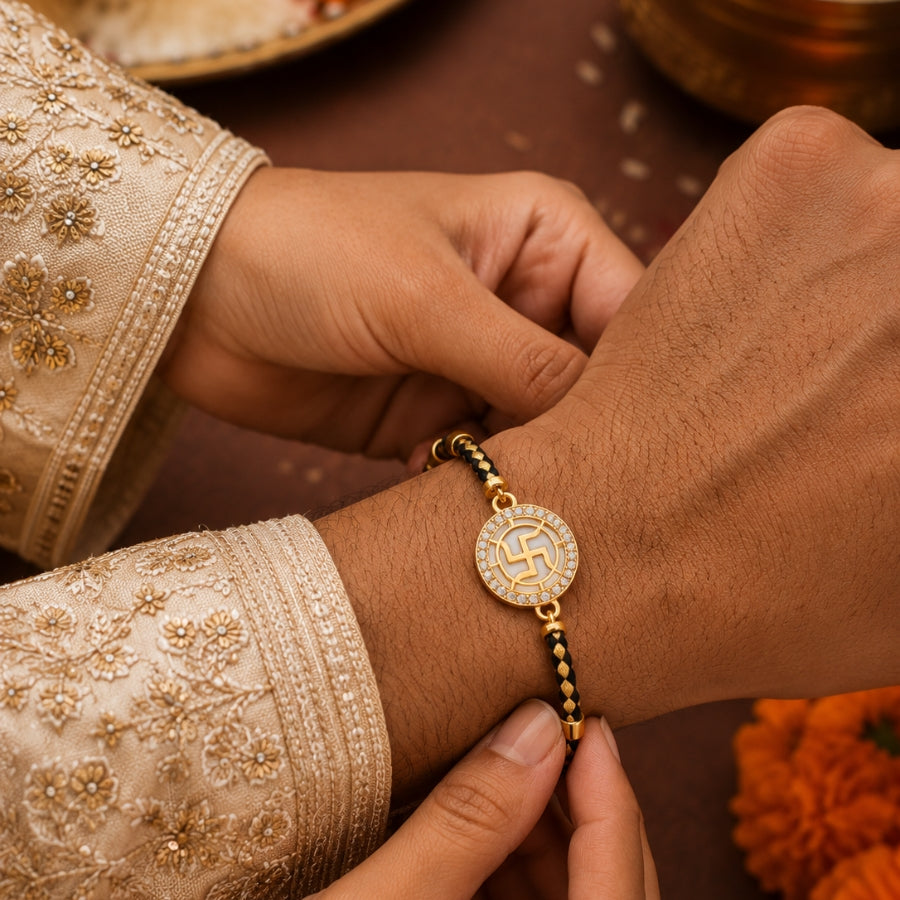 Swastik Halo Bracelet Rakhi Black Gold