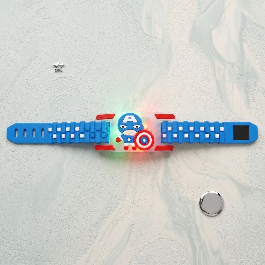 Captain Hero LED Kids Rakhi Band & Surprise Camera Keychain Gift Set