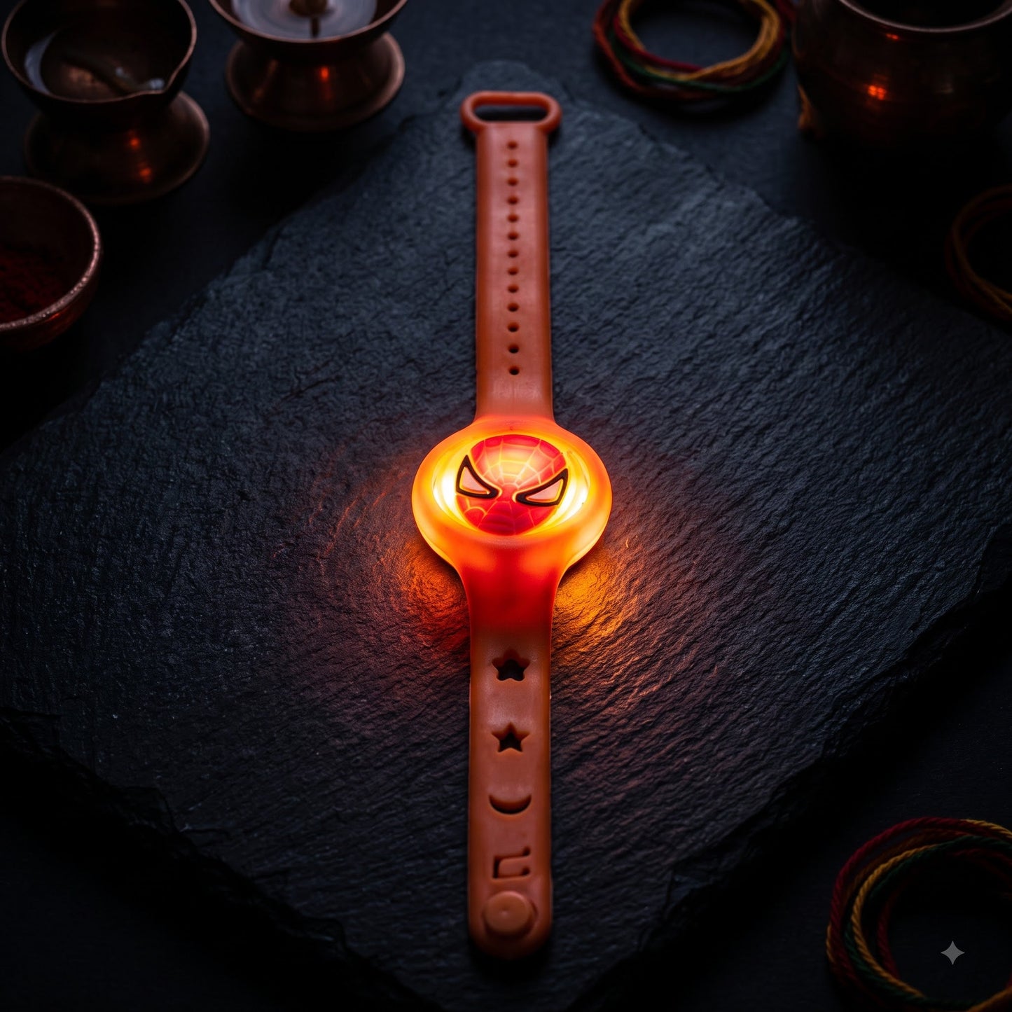 Spider-Man Round LED Kids Rakhi Orange
