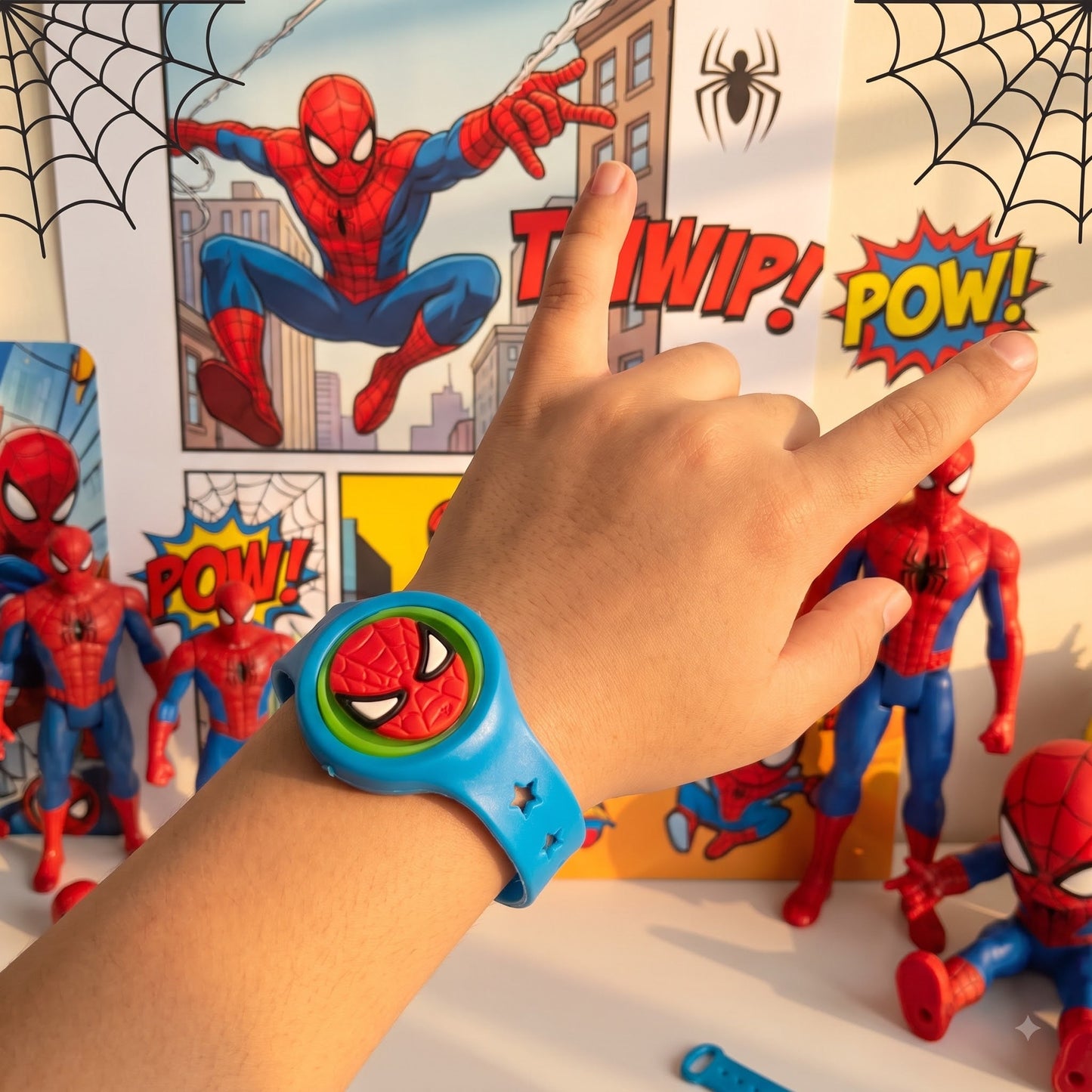 Spider-Man Round LED Kids Rakhi Blue