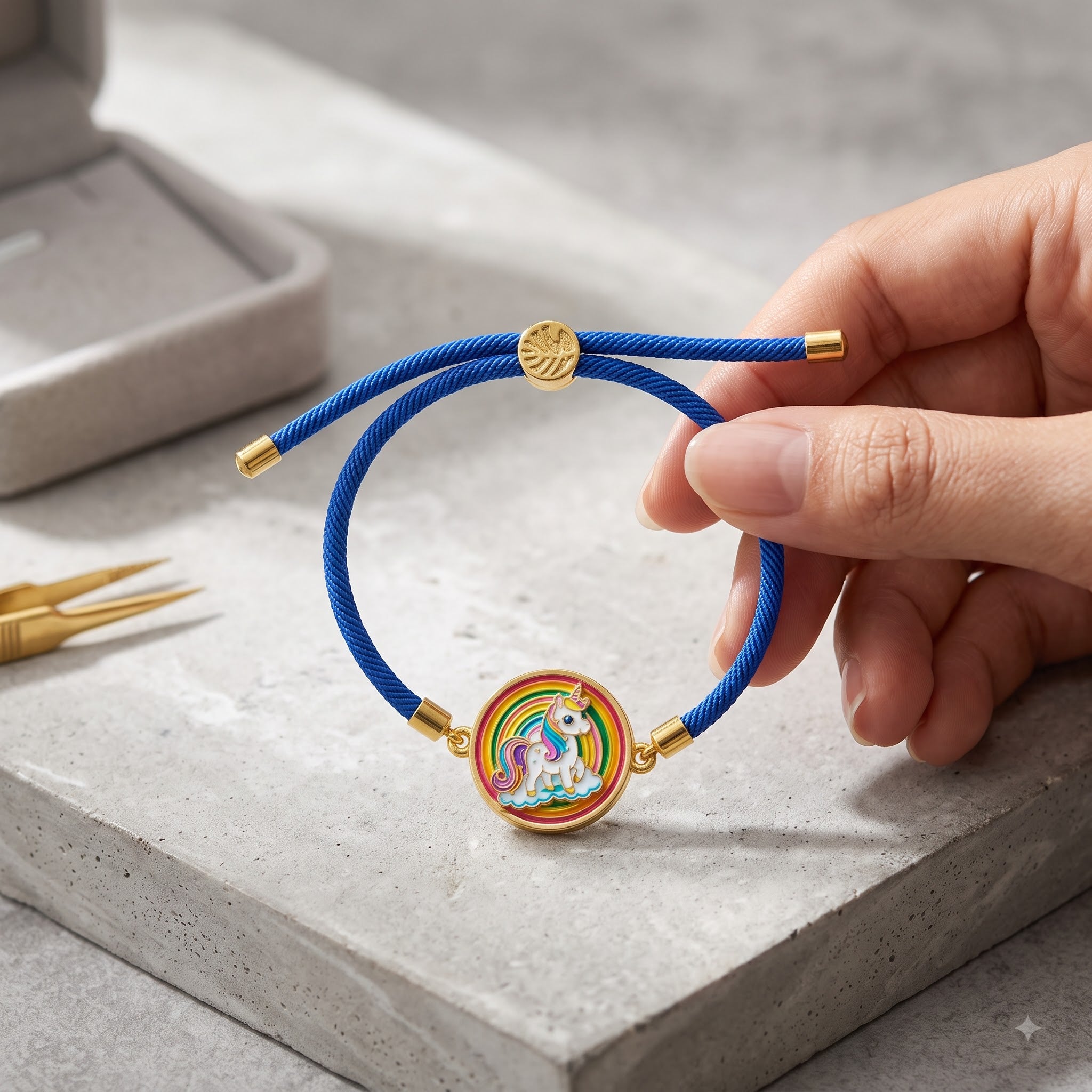 Rainbow Unicorn Charm Blue Rope Kids Rakhi