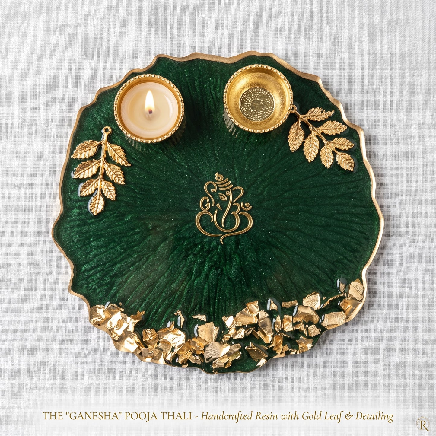 Ganesha Green Resin Art Pooja Thali