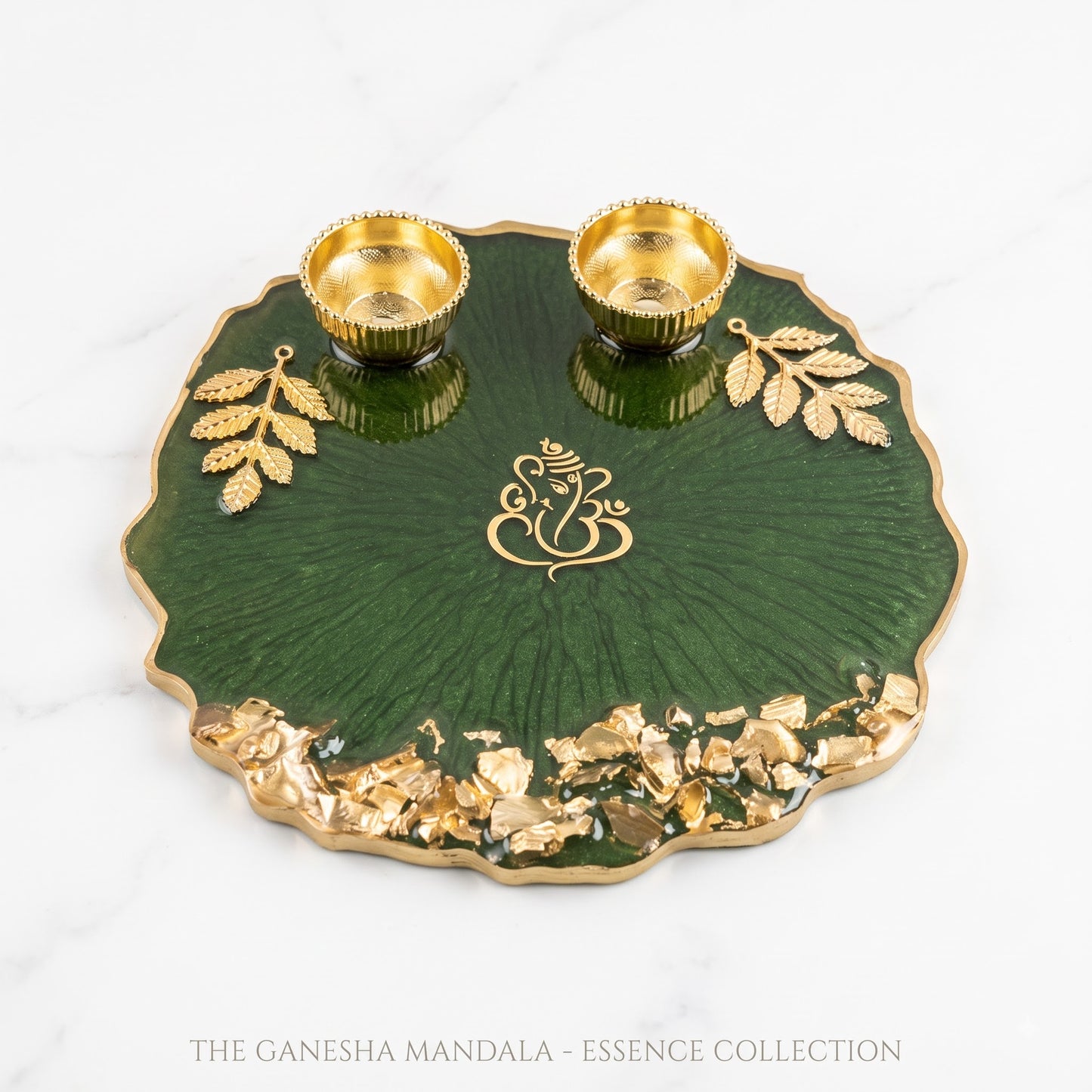 Ganesha Green Resin Art Pooja Thali