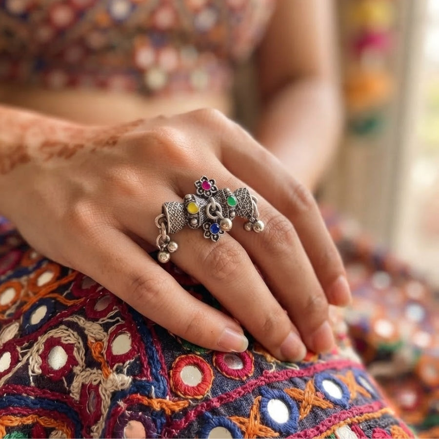 Phool Jhool Oxidised Ghughri Ring