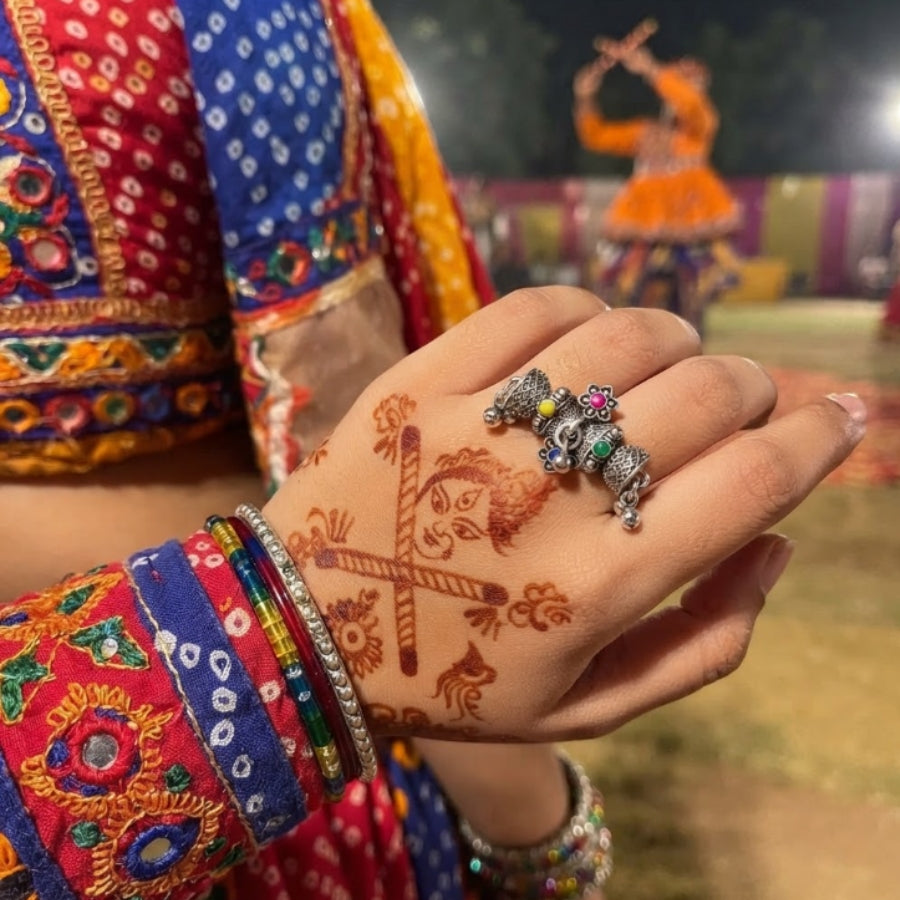 Phool Jhool Oxidised Ghughri Ring