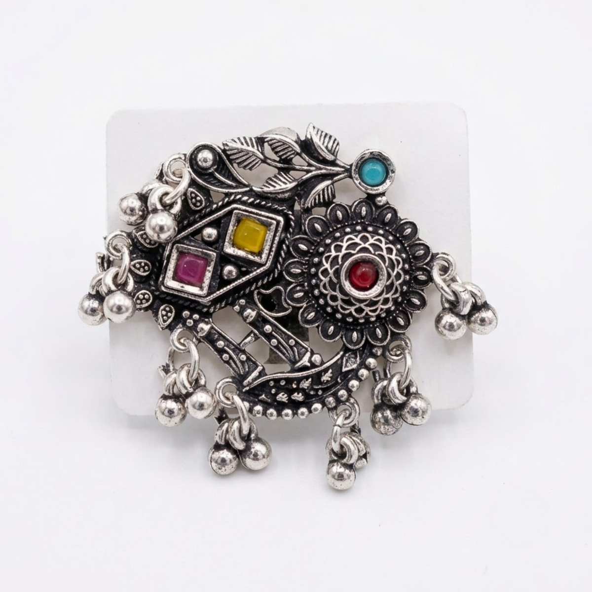 Navrang Mor Phool Oxidised Ghughri Ring - image 1