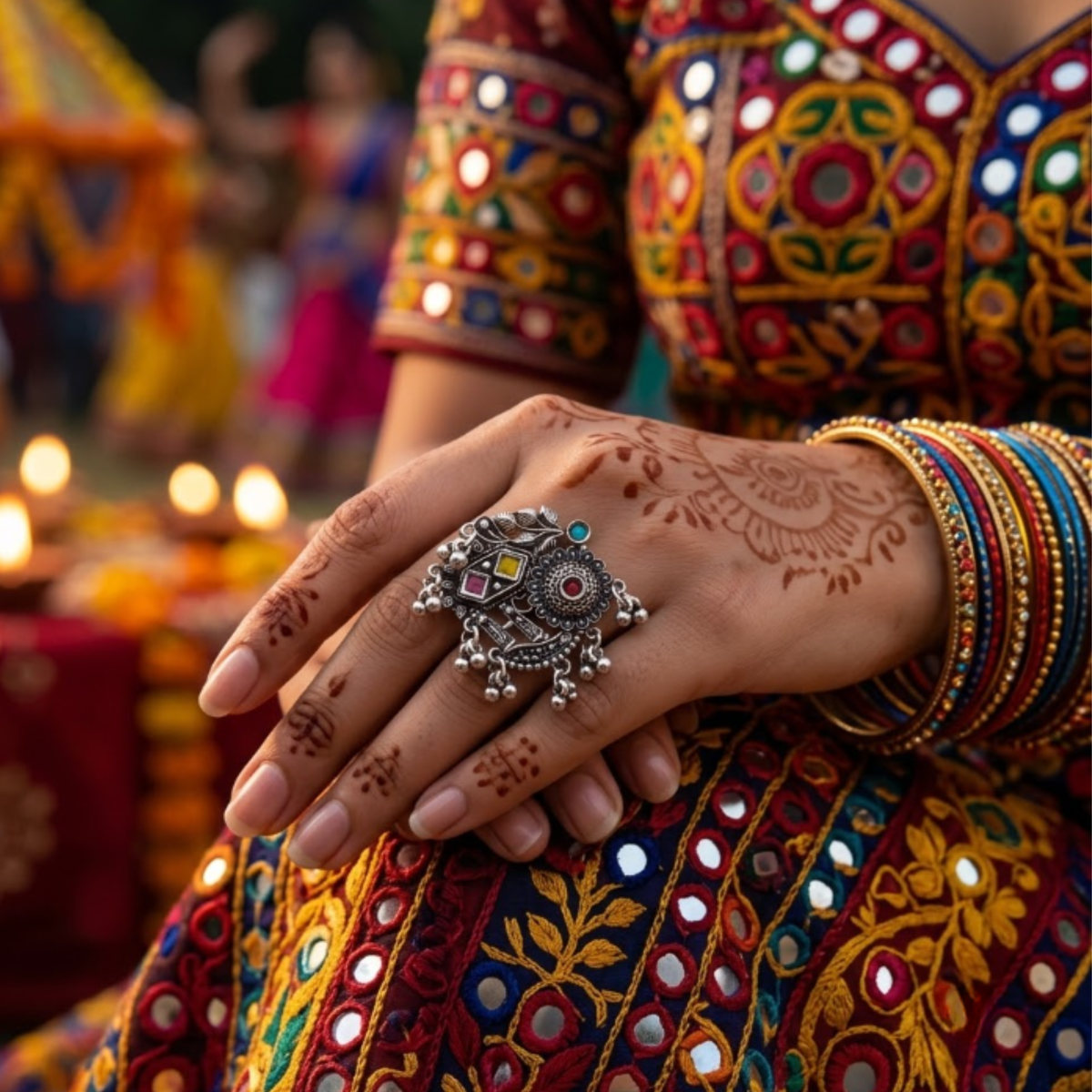 Navrang Mor Phool Oxidised Ghughri Ring - image 3
