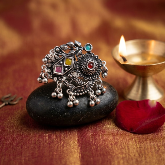 Navrang Mor Phool Oxidised Ghughri Ring - image 4