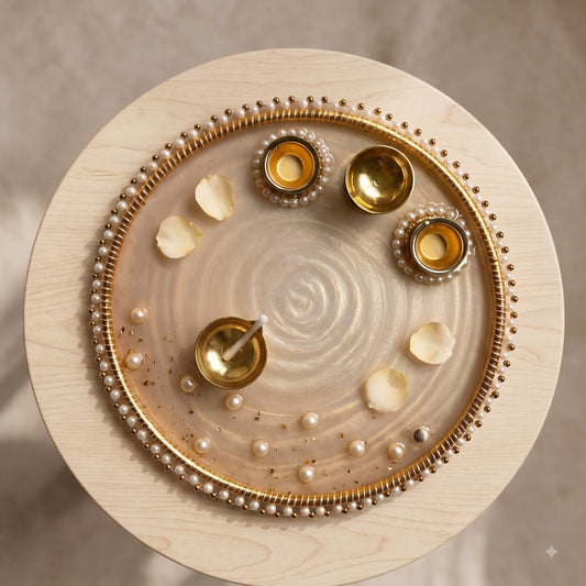 Champagne Pearl Resin Pooja Thali