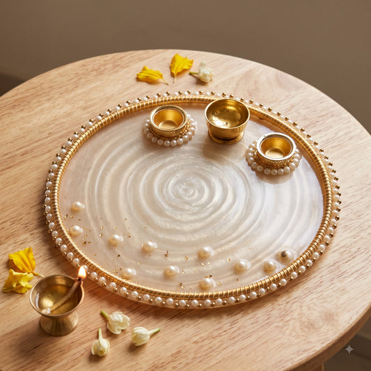 Champagne Pearl Resin Pooja Thali