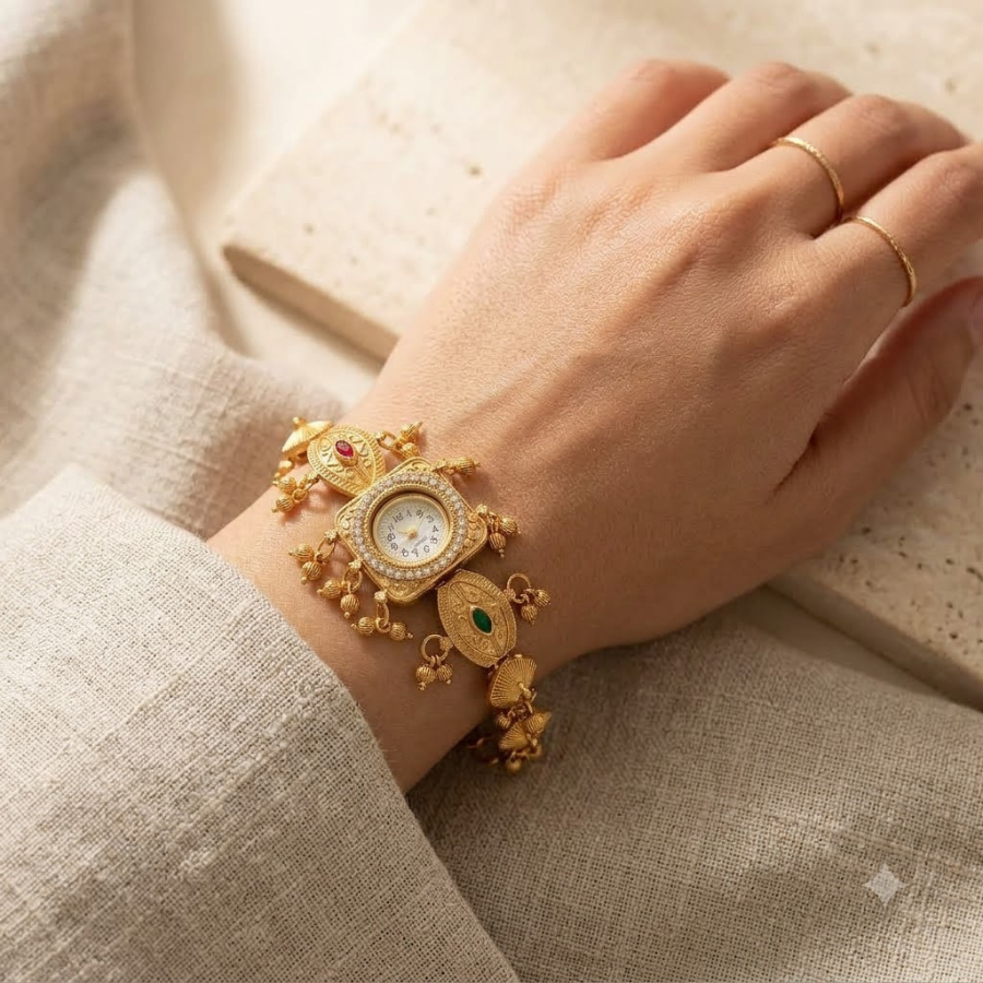 Meena Dholki Ghughri Antique Gold Watch - image 3