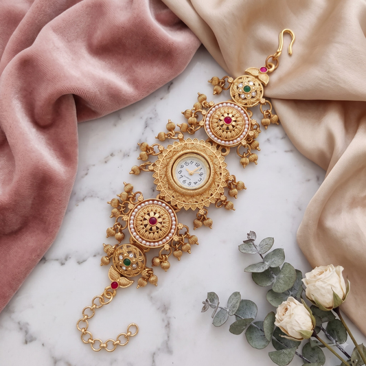 Moti Suraj Jhumar Antique Gold Watch - image 1