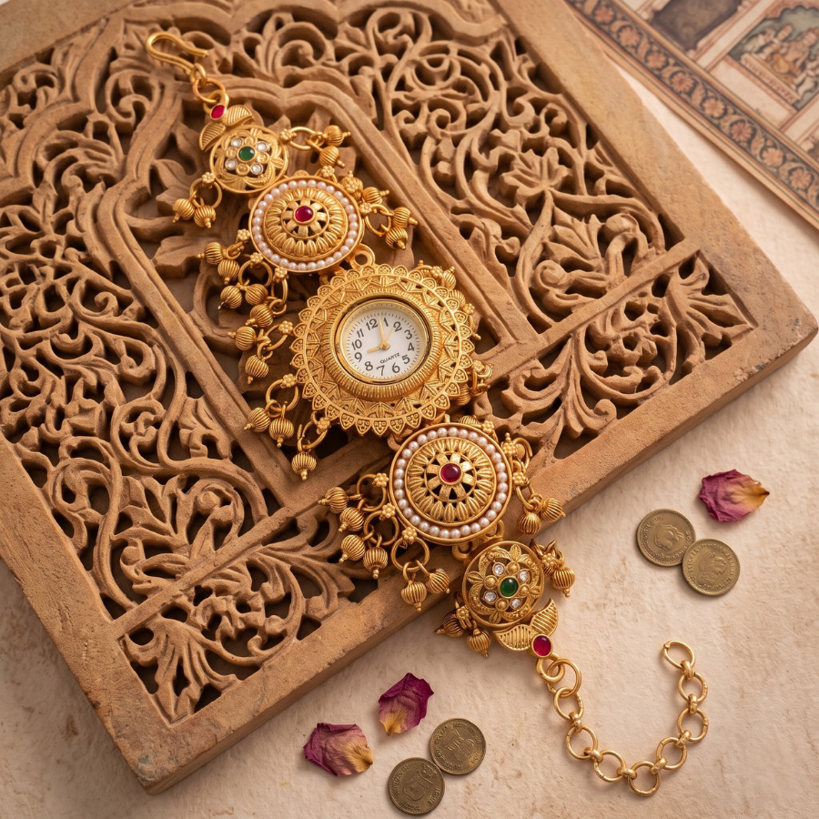 Moti Suraj Jhumar Antique Gold Watch - image 2