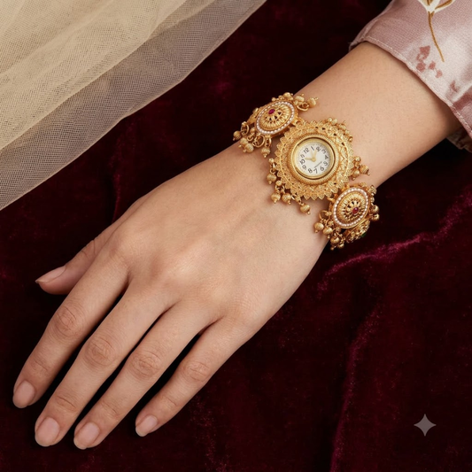 Moti Suraj Jhumar Antique Gold Watch - image 3