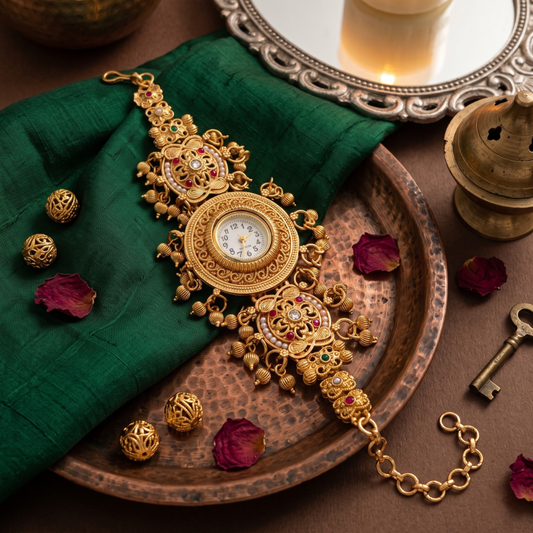 Rajwadi Phool Jhumar Antique Gold Watch - image 1