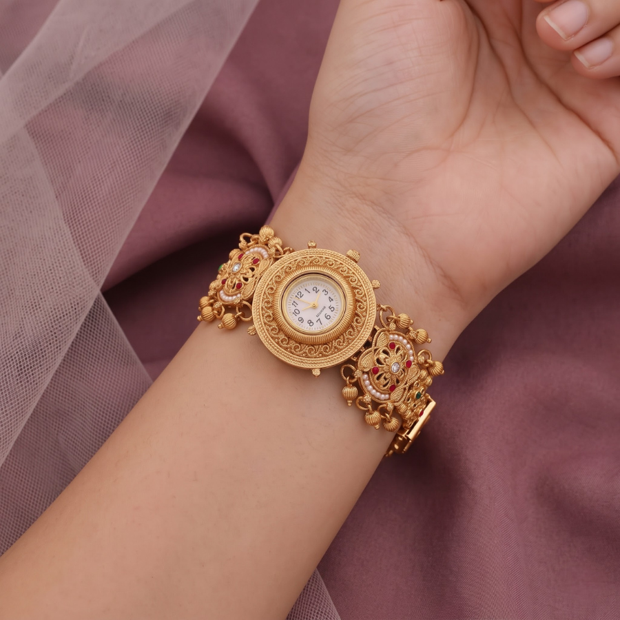 Rajwadi Phool Jhumar Antique Gold Watch - image 2