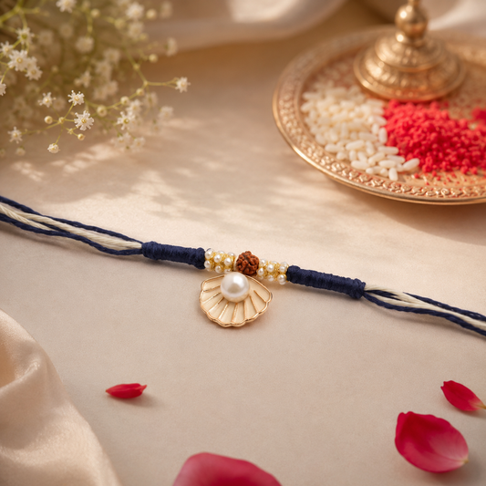 Pearl Seashell Rudraksha Rakhi