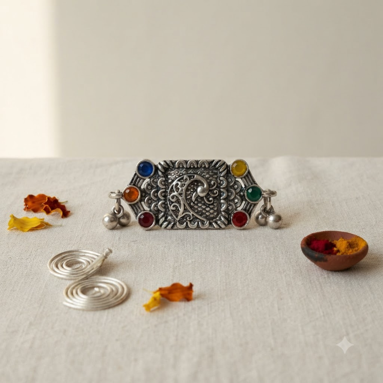 Rangilo Mor Oxidised Statement Ring